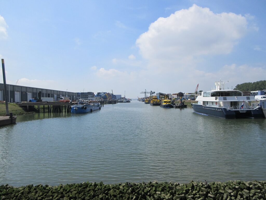 De 1e Eemhaven in Rotterdam met bedrijfshallen en kades, locatie van bedrijfsruimte in Rotterdam
